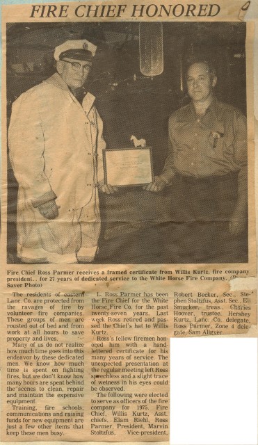1975 news article recognizing Chief Parmer's then 27 years of service
