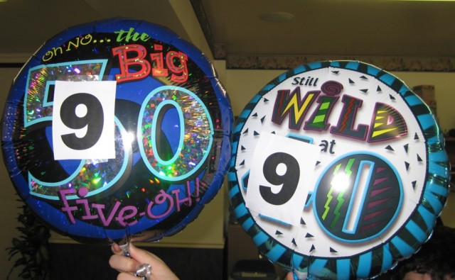 We couldn't find any "Happy 90th Birthday" balloons, so we had to improvise.