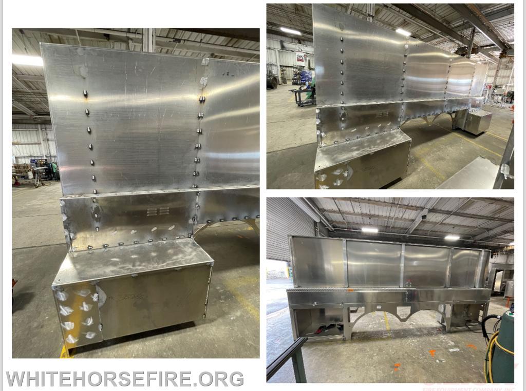 November 16, 2023
The body/compartments shown in different stages of the welding process. Pictures of the interior of the Kenworth cab during electrical installation. The 3000 gallon water tank has arrived.