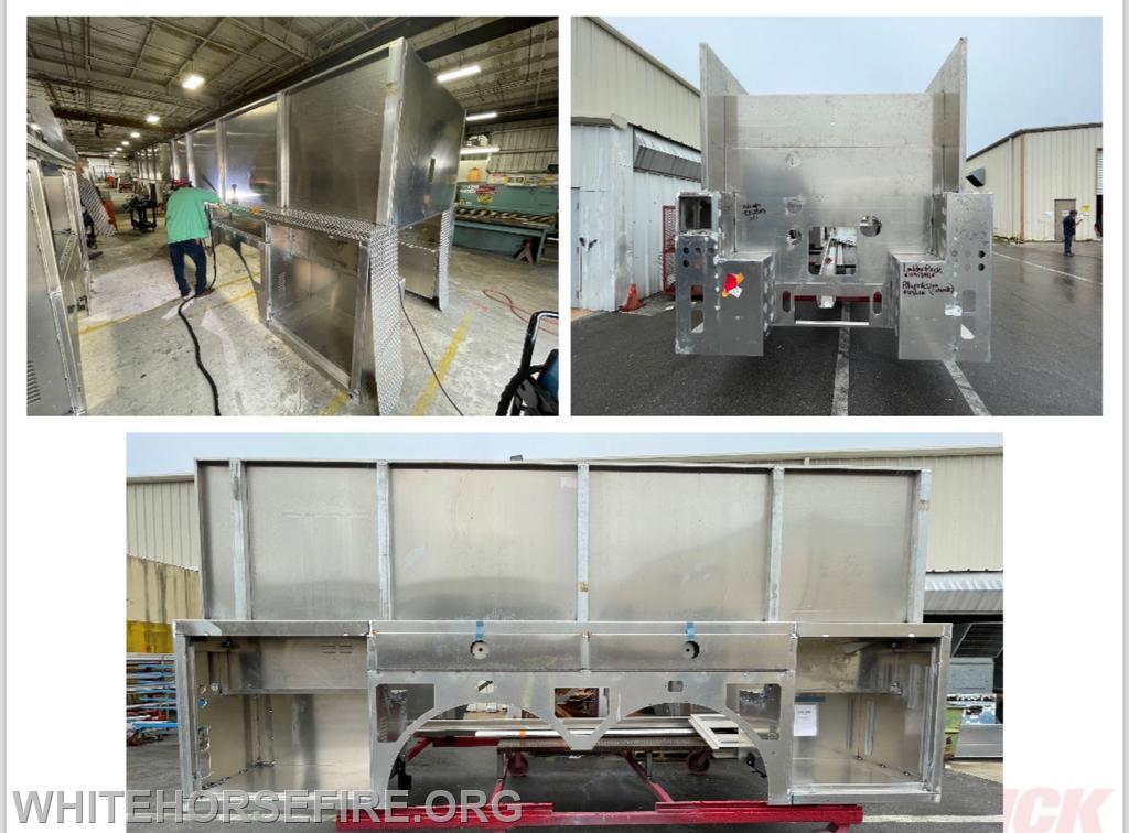 November 16, 2023
The body/compartments shown in different stages of the welding process. Pictures of the interior of the Kenworth cab during electrical installation. The 3000 gallon water tank has arrived.
